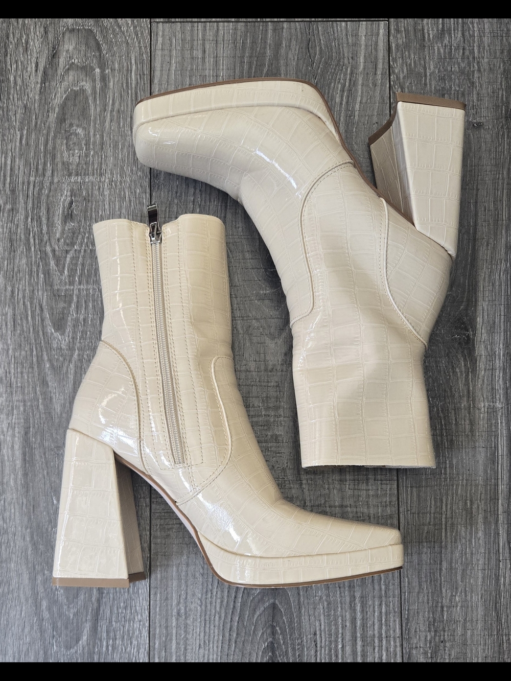 Princess Polly Jamie Croc Platform Boots Cream Square Toe Size 6. - Picture 5 of 9